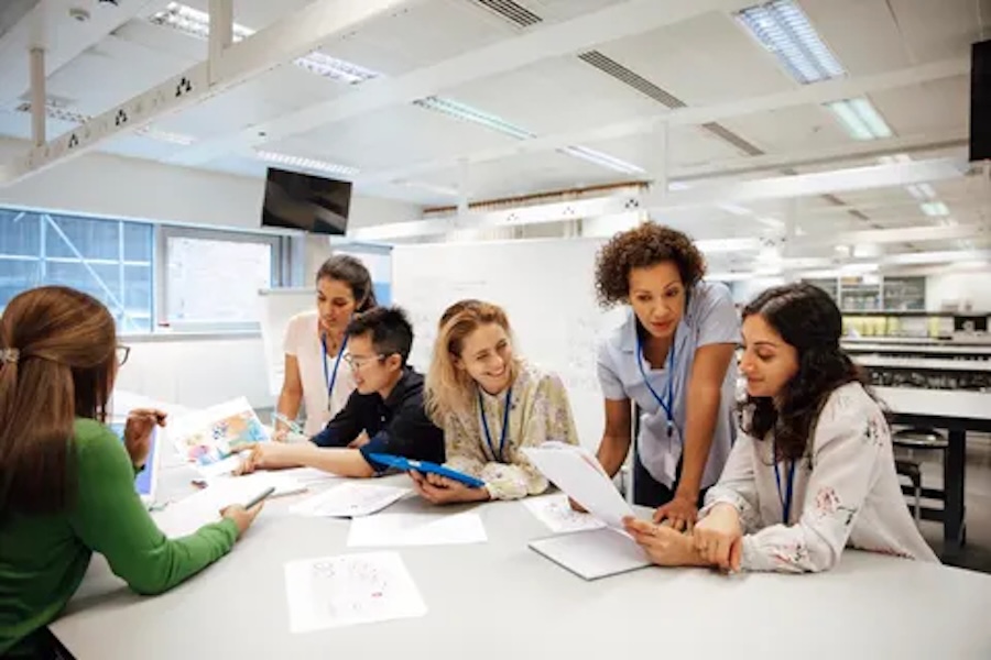 Diverse group of STEM students collaborating
